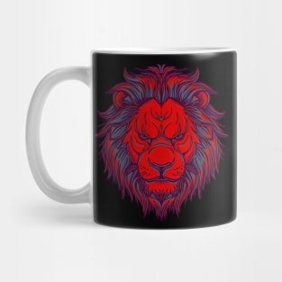 Bright red lion with grey and light blue highlights Mug
